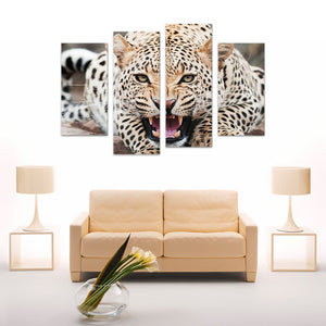 4 Pieces Decorative 3D Painting "Leopard's Attack Position"
