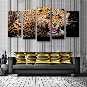 5 Pieces Decorative 3D Painting "Leopard's Fury"