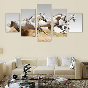 5 Pieces Decorative 3D Painting "Running White Horses"
