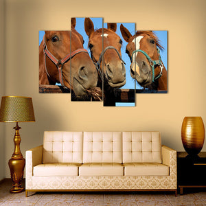 4 Pieces Decorative 3D Painting "Amused Horses"