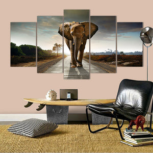 5 Pieces Decorative 3D Painting "Lone Elephant's Journey"