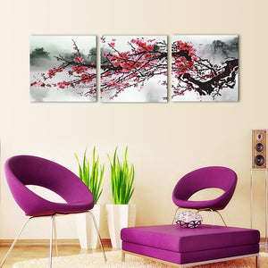 3 Pieces Decorative 3D Painting "Peach Flower Branch"