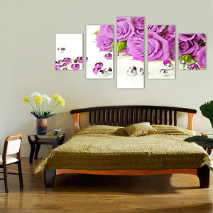 5 Pieces Decorative 3D Painting "Purple Roses"