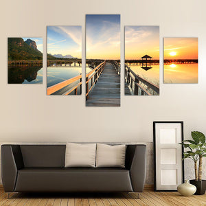 5 Pieces Decorative 3D Painting "Wooden Forked Pier"
