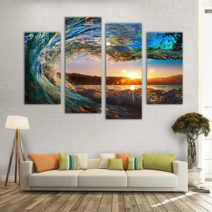 4 Pieces Decorative 3D Painting "Sunset Wave Tube"