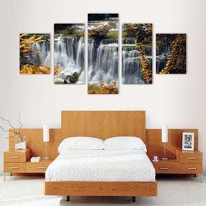 5 Pieces Decorative 3D Painting "Yellow Trees Waterfalls"