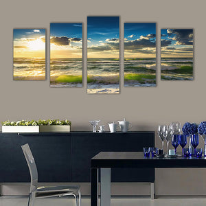 5 Pieces Decorative 3D Painting "Green Waves Sunset"