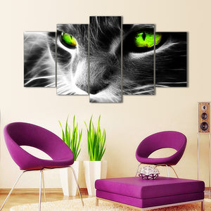5 Pieces Decorative 3D Painting "Green Eyed Cat"
