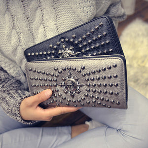 PU Leather Wallet with Skull & Rivets