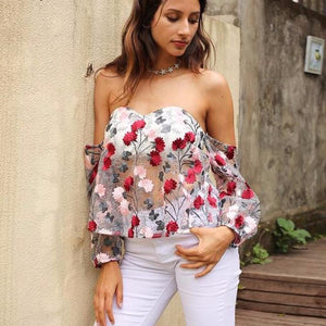 Off-Shoulder Embroidery Blouse
