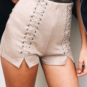 Lace-Up Leather & Suede Casual Shorts - 2 Colors