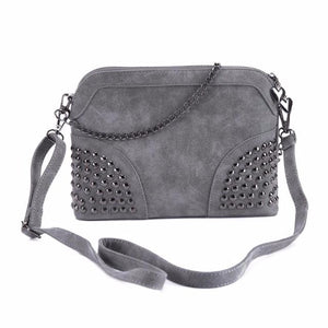 Nubuck Leather Shoulder Bag with Chain Strap and Rivets