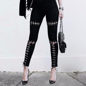 Lace-Up High-Waist Suede Pants - 6 Colors