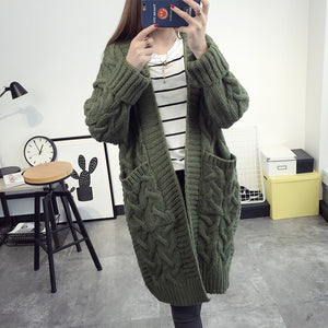 One Size Long Casual Long-Sleeve Cardigan - Green