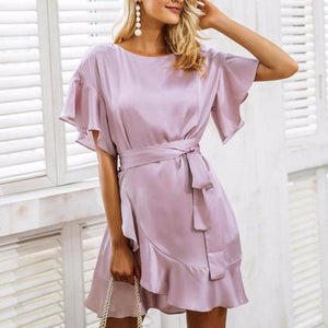 Short-Sleeve Satin Dress - 3 Colors