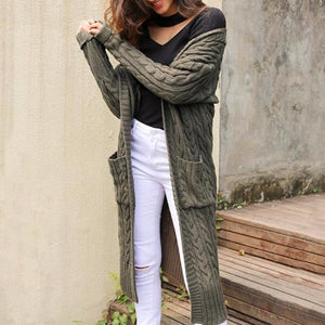 One Size Long Casual Cardigan - Green