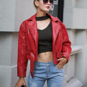 Short PU Leather & Suede Red Jacket
