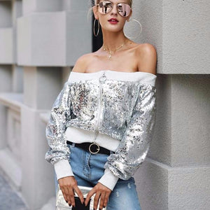 Off Shoulder Sequins Jacket