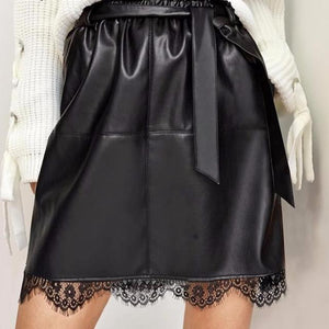Paperbag Leather & Lace Skirt
