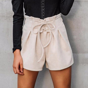 Lace-Up Faux Leather & Suede Shorts - 2 Colors