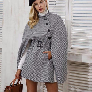 Houndstooth Long-Sleeve Cape