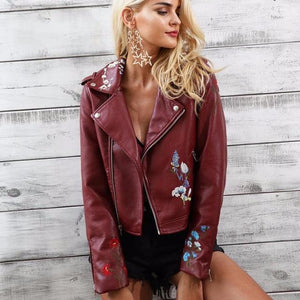 Faux-Leather Embroidery Jacket - 5 Colors