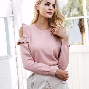 Cold Shoulder Knitted Long-Sleeve Sweater