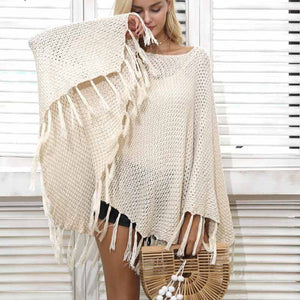One Size Knitted White Poncho